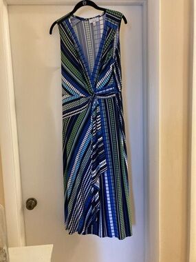 Robbie Bee Blue and Green Geometric Midi Dress